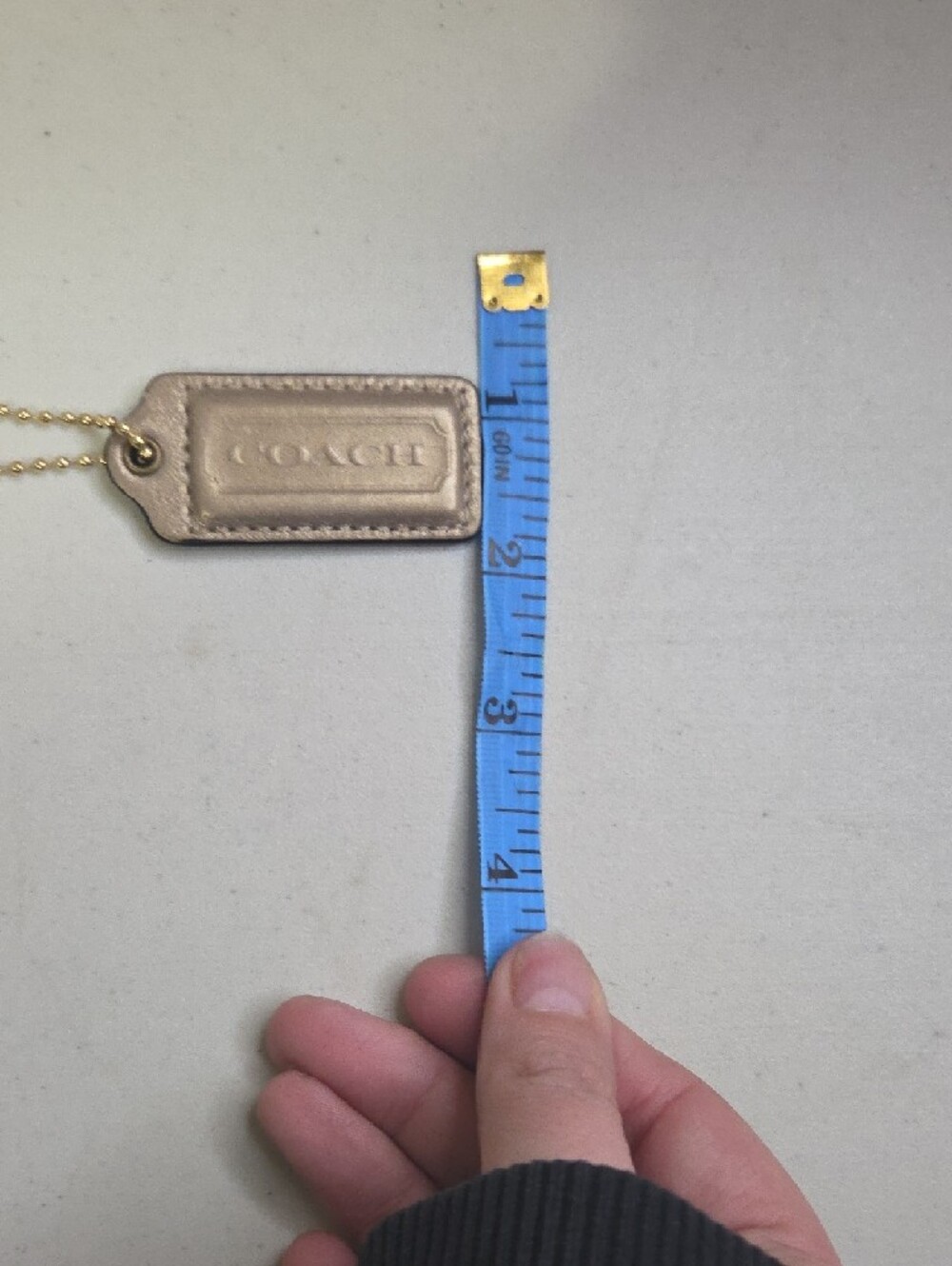 Coach Metallic Champagne Leather Bag Tag with Gold Chain - Picture 4 of 4